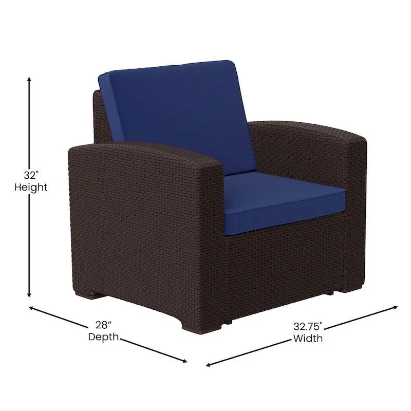 Fauteuil en imitation rotin avec coussin résistant aux intempéries