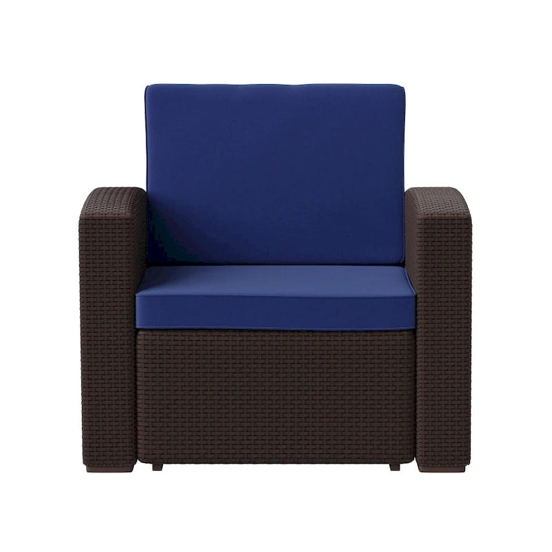 Fauteuil en imitation rotin avec coussin résistant aux intempéries