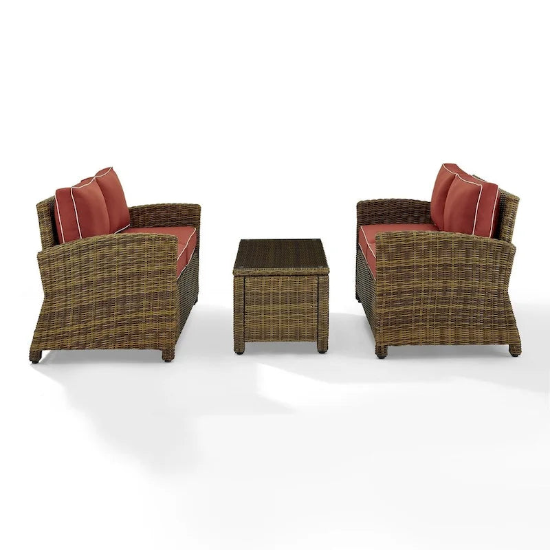 Ensemble de salon de jardin en résine tressée Crosley Bradenton 3 pièces avec coussins Sangria - 94,5 cm L x 94,5 cm P x 32,5 cm H