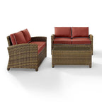 Ensemble de salon de jardin en résine tressée Crosley Bradenton 3 pièces avec coussins Sangria - 94,5 cm L x 94,5 cm P x 32,5 cm H