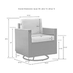 Fauteuil à bascule pivotant d'extérieur Crosley Palm Harbor en résine tressée avec coussins gris - 68,5 cm (L) x 68,5 cm (P) x 64,8 cm (H)