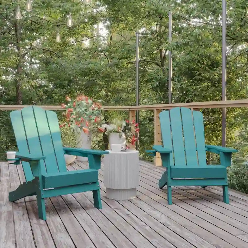 Set of 2 Commercial All-Weather Adirondack Chairs with Cupholders
