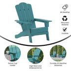 Ensemble de 2 chaises Adirondack commerciales tout temps avec porte-gobelets