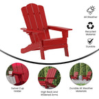 Ensemble de 2 chaises Adirondack commerciales tout temps avec porte-gobelets
