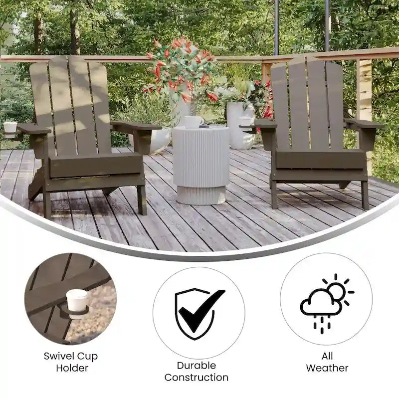 Ensemble de 2 chaises Adirondack commerciales tout temps avec porte-gobelets