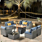 Ensemble de mobilier de patio HOOOWOOO en rotin gris 10 pièces avec foyer