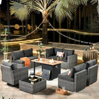 Ensemble de mobilier de patio HOOOWOOO en rotin gris 10 pièces avec foyer