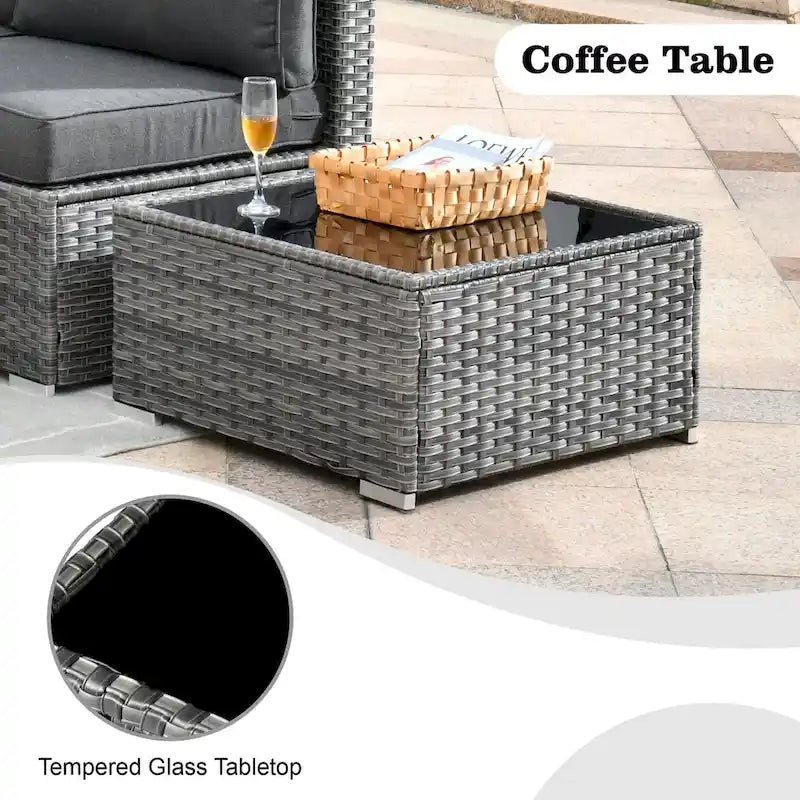 Ensemble de mobilier de patio HOOOWOOO en rotin gris 10 pièces avec foyer