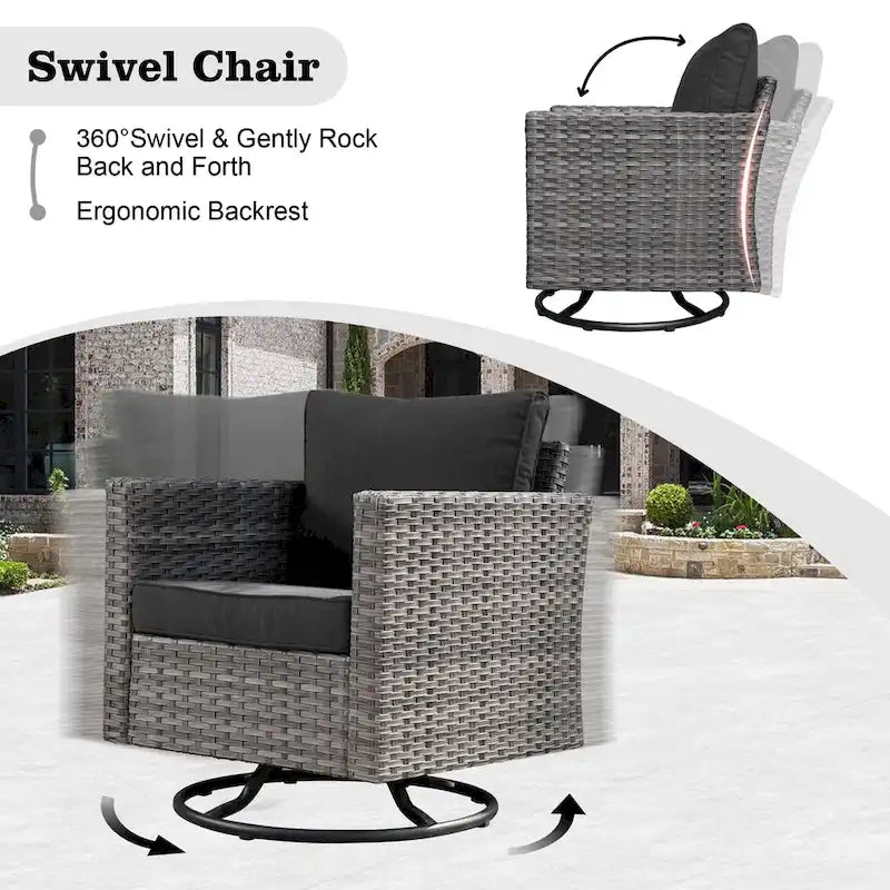 Ensemble de mobilier de patio HOOOWOOO en rotin gris 10 pièces avec foyer