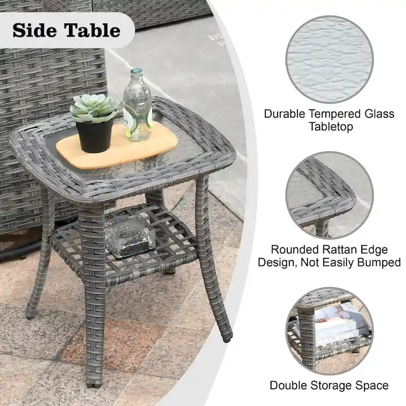 Ensemble de mobilier de patio HOOOWOOO en rotin gris 10 pièces avec foyer
