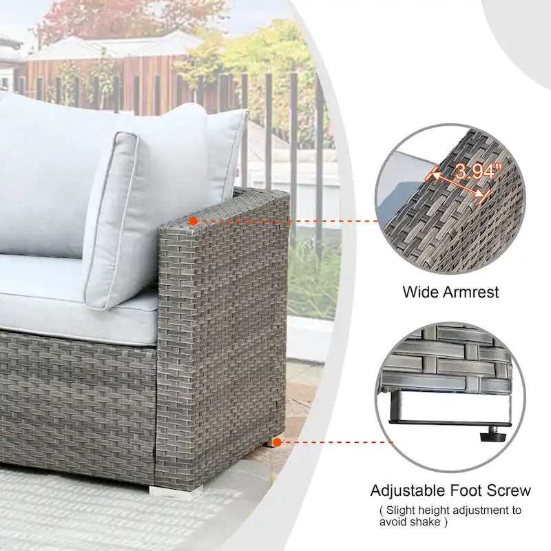 Ensemble de mobilier de patio HOOOWOOO en rotin gris 10 pièces avec foyer