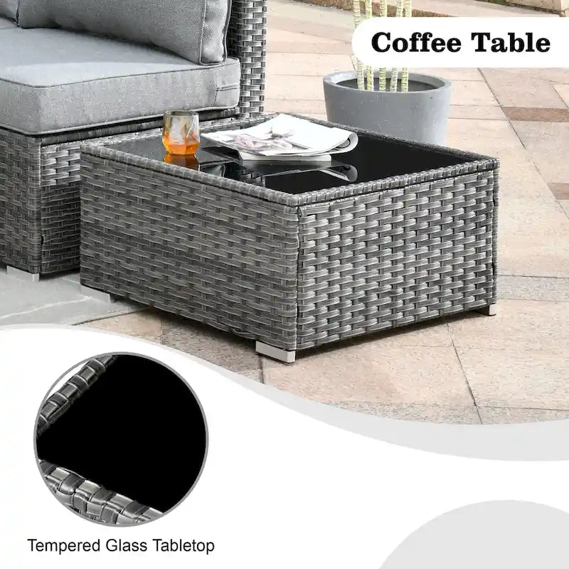 Ensemble de mobilier de patio HOOOWOOO en rotin gris 10 pièces avec foyer