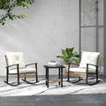 Ensemble bistro de patio Outsunny 3 pièces, ensemble de meubles en osier avec coussins capitonnés, chaises berçantes en rotin et table basse