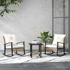 Ensemble bistro de patio Outsunny 3 pièces, ensemble de meubles en osier avec coussins capitonnés, chaises berçantes en rotin et table basse
