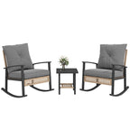 Ensemble bistro de patio Outsunny 3 pièces, ensemble de meubles en osier avec coussins capitonnés, chaises berçantes en rotin et table basse
