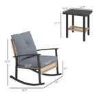 Ensemble bistro de patio Outsunny 3 pièces, ensemble de meubles en osier avec coussins capitonnés, chaises berçantes en rotin et table basse