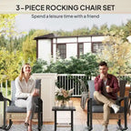 Ensemble bistro de patio Outsunny 3 pièces, ensemble de meubles en osier avec coussins capitonnés, chaises berçantes en rotin et table basse