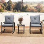 Ensemble bistro de patio Outsunny 3 pièces, ensemble de meubles en osier avec coussins capitonnés, chaises berçantes en rotin et table basse
