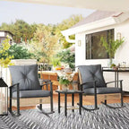 Ensemble bistro de patio Outsunny 3 pièces, ensemble de meubles en osier avec coussins capitonnés, chaises berçantes en rotin et table basse