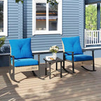 Ensemble bistro de patio Outsunny 3 pièces, ensemble de meubles en osier avec coussins capitonnés, chaises berçantes en rotin et table basse