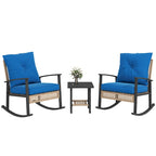 Ensemble bistro de patio Outsunny 3 pièces, ensemble de meubles en osier avec coussins capitonnés, chaises berçantes en rotin et table basse