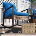 Ensemble bistro de patio Outsunny 3 pièces, ensemble de meubles en osier avec coussins capitonnés, chaises berçantes en rotin et table basse