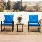 Ensemble bistro de patio Outsunny 3 pièces, ensemble de meubles en osier avec coussins capitonnés, chaises berçantes en rotin et table basse