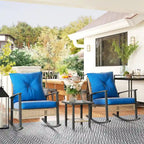 Ensemble bistro de patio Outsunny 3 pièces, ensemble de meubles en osier avec coussins capitonnés, chaises berçantes en rotin et table basse