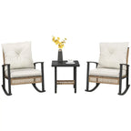 Ensemble bistro de patio Outsunny 3 pièces, ensemble de meubles en osier avec coussins capitonnés, chaises berçantes en rotin et table basse