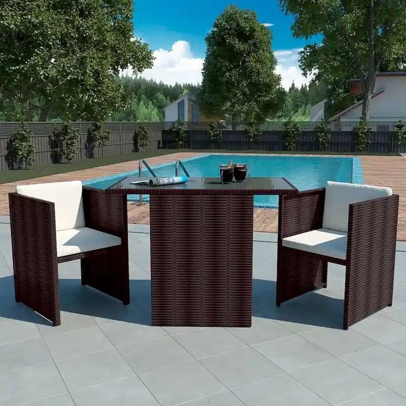 Ensemble bistro de jardin vidaXL 3 pièces, chaise en résine tressée avec coussins