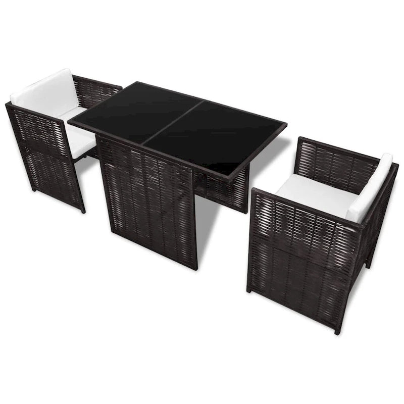 Ensemble bistro de jardin vidaXL 3 pièces, chaise en résine tressée avec coussins