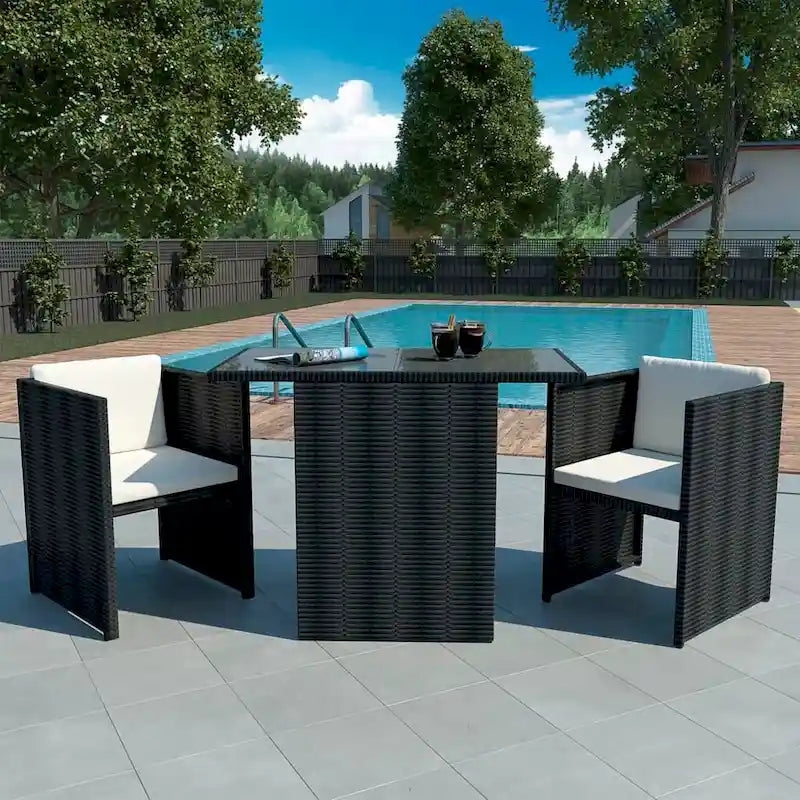 Ensemble bistro de jardin vidaXL 3 pièces, chaise en résine tressée avec coussins