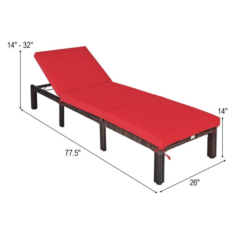 Chaise longue d'extérieur en osier avec dossier réglable pour plus de détente - 77,5 x 26 x 14-32 (L x l x H)