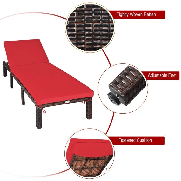 Chaise longue d'extérieur en osier avec dossier réglable pour plus de détente - 77,5 x 26 x 14-32 (L x l x H)