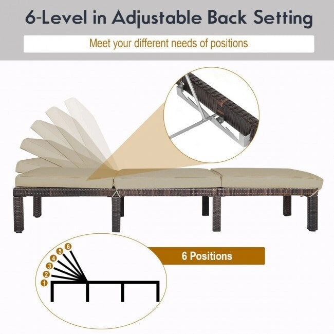 Chaise longue d'extérieur en osier avec dossier réglable pour plus de détente - 77,5 x 26 x 14-32 (L x l x H)