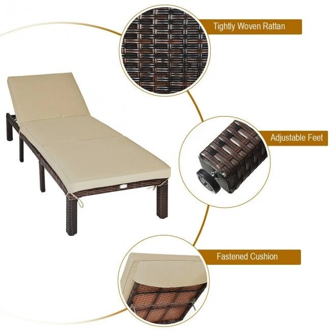 Chaise longue d'extérieur en osier avec dossier réglable pour plus de détente - 77,5 x 26 x 14-32 (L x l x H)