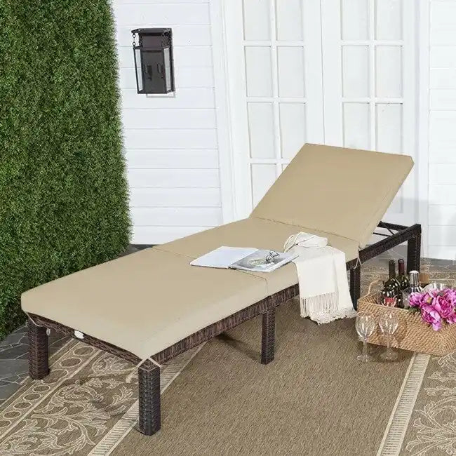 Chaise longue d'extérieur en osier avec dossier réglable pour plus de détente - 77,5 x 26 x 14-32 (L x l x H)