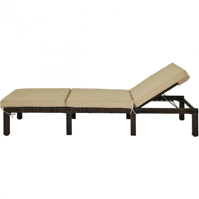Chaise longue d'extérieur en osier avec dossier réglable pour plus de détente - 77,5 x 26 x 14-32 (L x l x H)