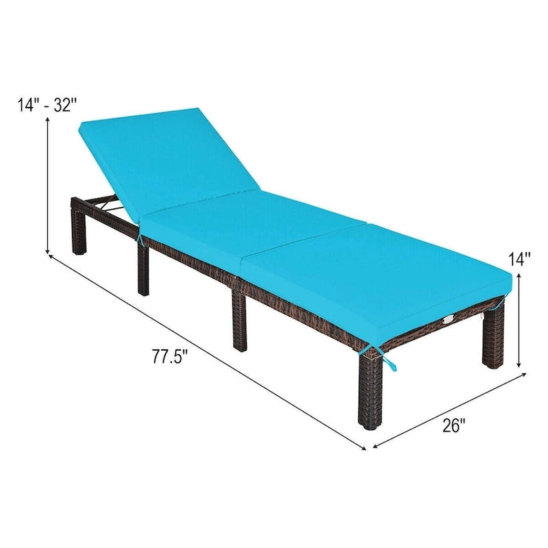 Chaise longue d'extérieur en osier avec dossier réglable pour plus de détente - 77,5 x 26 x 14-32 (L x l x H)