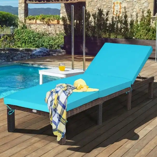 Chaise longue d'extérieur en osier avec dossier réglable pour plus de détente - 77,5 x 26 x 14-32 (L x l x H)