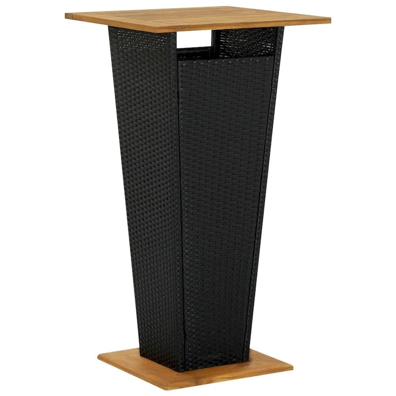 Ensemble de bar de patio 3 pièces vidaXL en polyrotin noir et bois d'acacia massif - 15,7 x 17,3 x 39,4