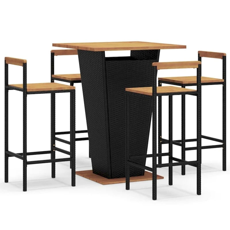 Ensemble de bar de patio 3 pièces vidaXL en polyrotin noir et bois d'acacia massif - 15,7 x 17,3 x 39,4