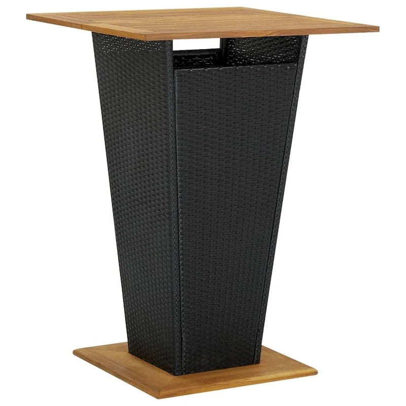 Ensemble de bar de patio 3 pièces vidaXL en polyrotin noir et bois d'acacia massif - 15,7 x 17,3 x 39,4