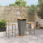 Ensemble de bar de patio 3 pièces vidaXL en polyrotin noir et bois d'acacia massif - 15,7 x 17,3 x 39,4