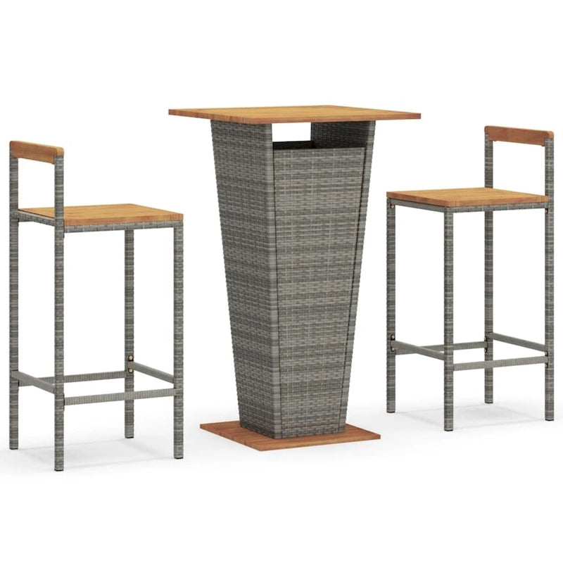 Ensemble de bar de patio 3 pièces vidaXL en polyrotin noir et bois d'acacia massif - 15,7 x 17,3 x 39,4