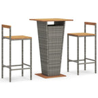Ensemble de bar de patio 3 pièces vidaXL en polyrotin noir et bois d'acacia massif - 15,7 x 17,3 x 39,4