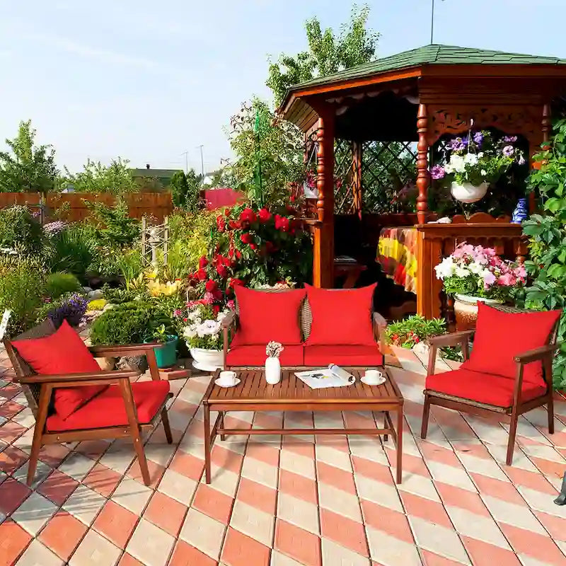 Ensemble de mobilier de jardin Costway 8 pièces en rotin, structure en bois d'acacia, coussins inclus