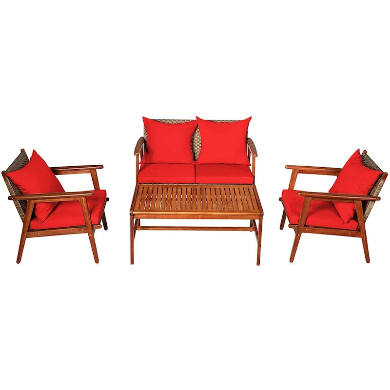Ensemble de mobilier de jardin Costway 8 pièces en rotin, structure en bois d'acacia, coussins inclus