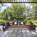 Ensemble de mobilier de jardin Costway 8 pièces en rotin, structure en bois d'acacia, coussins inclus