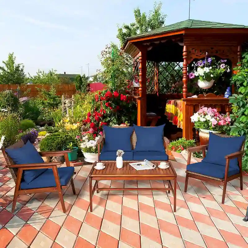 Ensemble de mobilier de jardin Costway 8 pièces en rotin, structure en bois d'acacia, coussins inclus